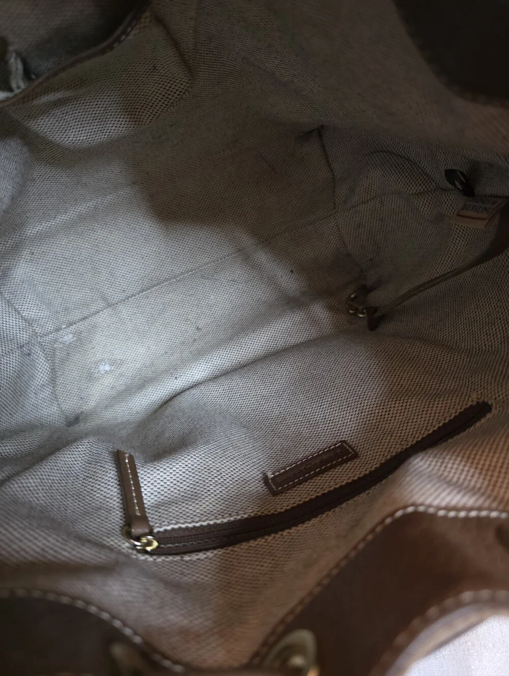 Vintage Dooney & Bourke Signature Monogram Drawstring Bucket Bag Brown Hobo